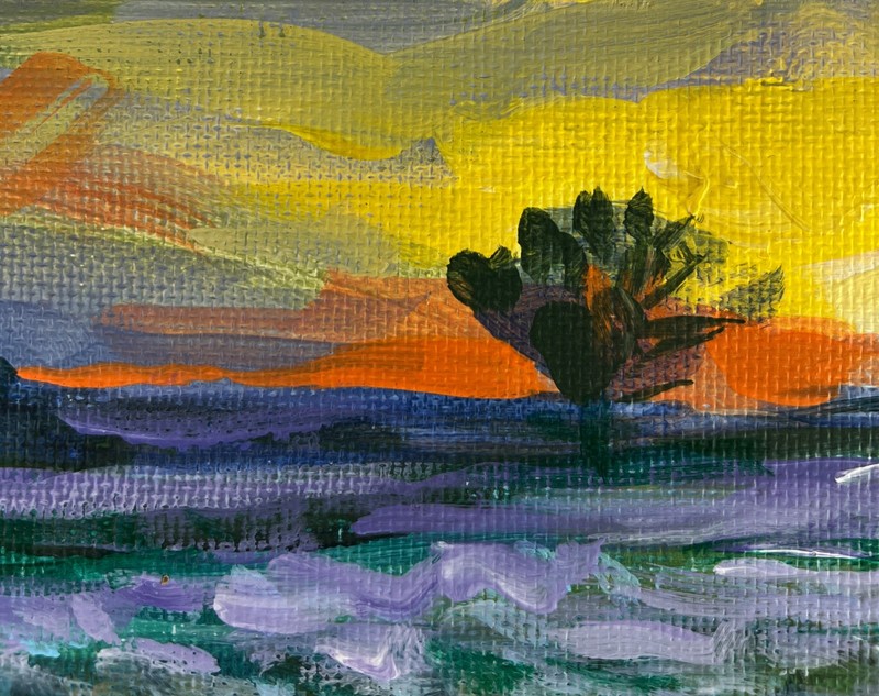 Acrylic Painting Sunset And Chamomile Field M. Patskan Original nAAA4873 gallery