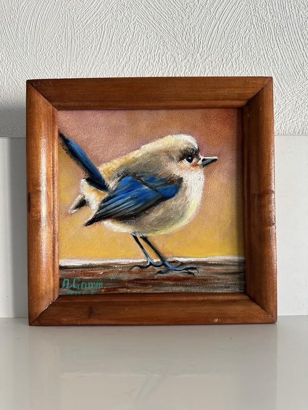 Oil Painting Little Bird 15x15cm Gift Bird On Brunch Wall Art Fine Art
