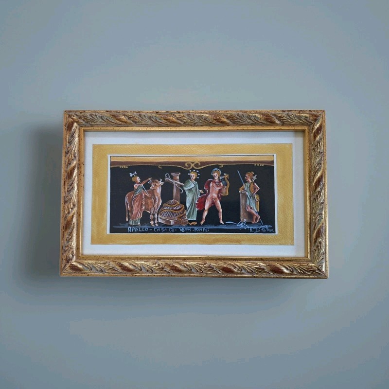 Antique Painting Miniature «APOLLO – CASA DEI VETTI – POMPEI» Roman Fresco