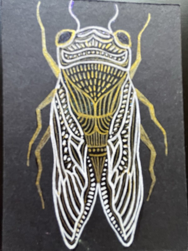 Original ACEO Art Card Painting Cicada Bug Insect