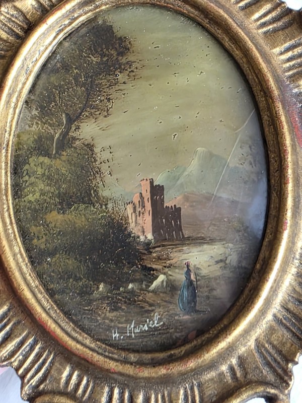 Lot of 3 Oil on Copper Miniature Oval Paintings Muriel Halstead 2 Gold Frames gallery