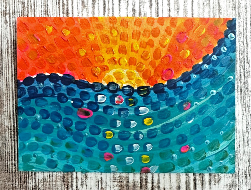 «Sunset Wave» ACEO Original Acrylic of Abstract Sunset Signed ATC thetwonoelles