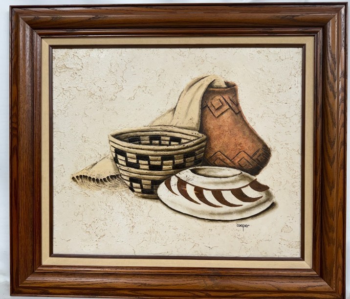 Wayne Cooper Signed Oil Painting On Canvas Basket And Pots
