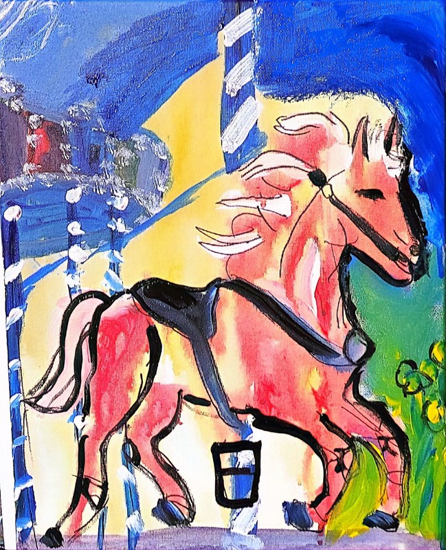 Runaway Pink Pony Contemporary Expressionist Original Painting Canvas 11×14