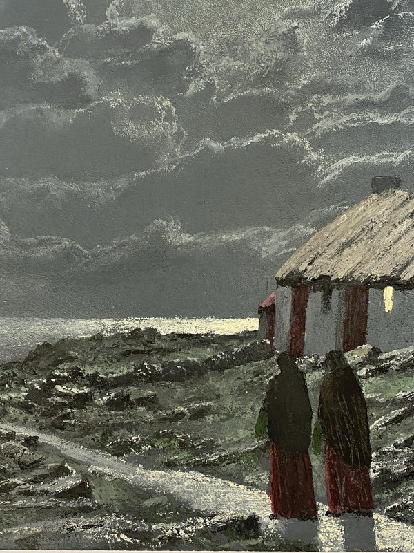 Ciaran Clear VTG Moonlit Nighttime Connemara Coast Landscape Figure MOD Painting gallery