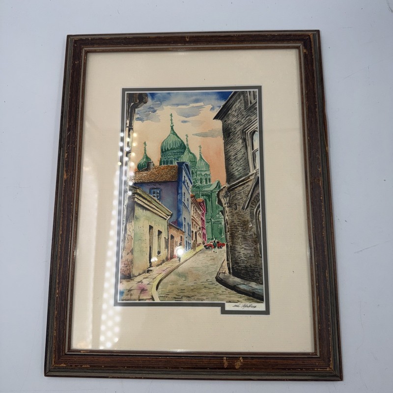 Original Water Color Painting Tallin Estonia June 93 Signed Matted & Framed