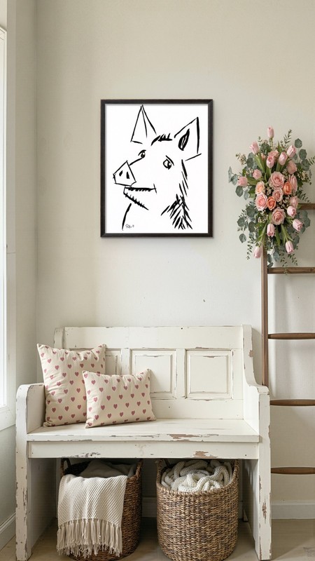 Hamlet Original Acrylic Ink 11x14 Pig Portrait Wall Art Signed Farm Animal Gift gallery