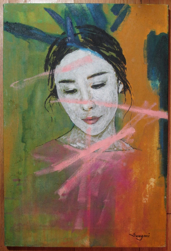 FINE ART Original SONGMI HEART Korean Artist Acrylic on canvas PORTRAIT Painting