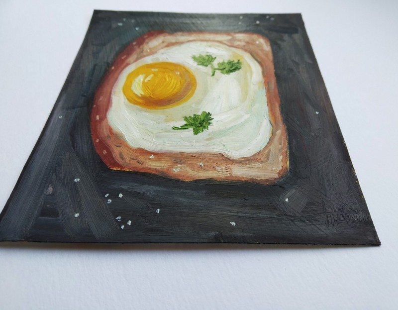 Egg Food Breakfast Original Mini Painting For Kitchen Handmade Wall Art gallery