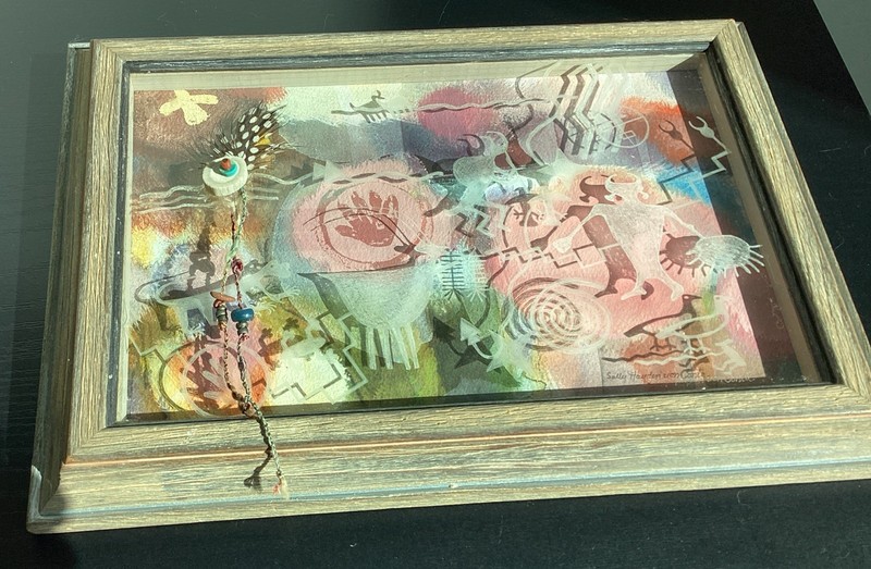 Sally Von Conta “Kokopelli Do Your Rock Dance” Mixed Media Watercolor Lucite Art gallery