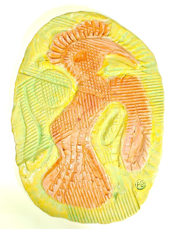Phoenix relief sculpture ceramic painting wall art Prof em A. Loeschner-Gornau