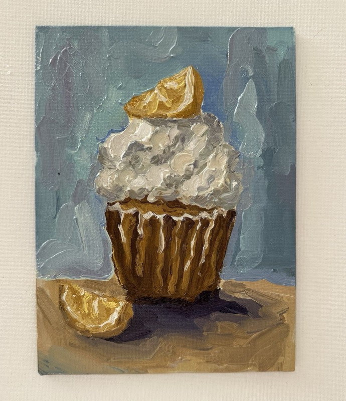 Cupcake Original Impressionist Oil Painting Still Life Food Art Kitchen Decor gallery