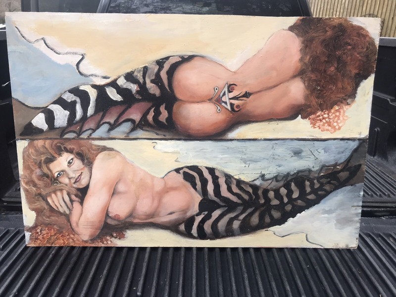MERMAIDS 36×24 Inches ORIGINAL ON WOOD PAINTING-Read
