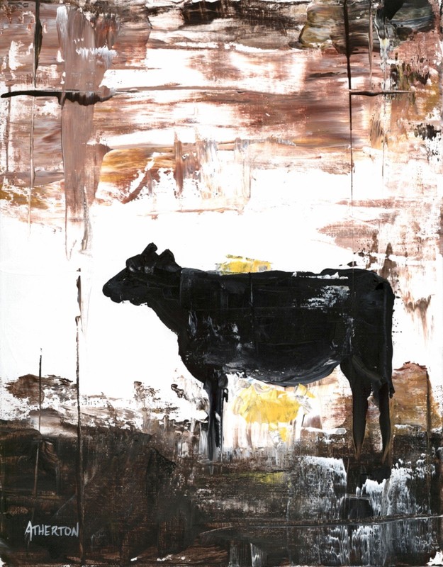 Atherton 11x14 Original Expressionism Acrylic Painting "Cow Dreams" hand signed gallery