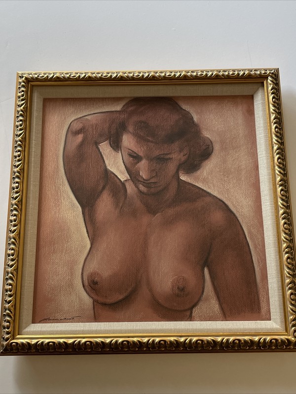 ANTIQUE DRAWING JULES RAUSCHERT CALIFORNIA CHICAGO New York FEMALE MODEL 1930
