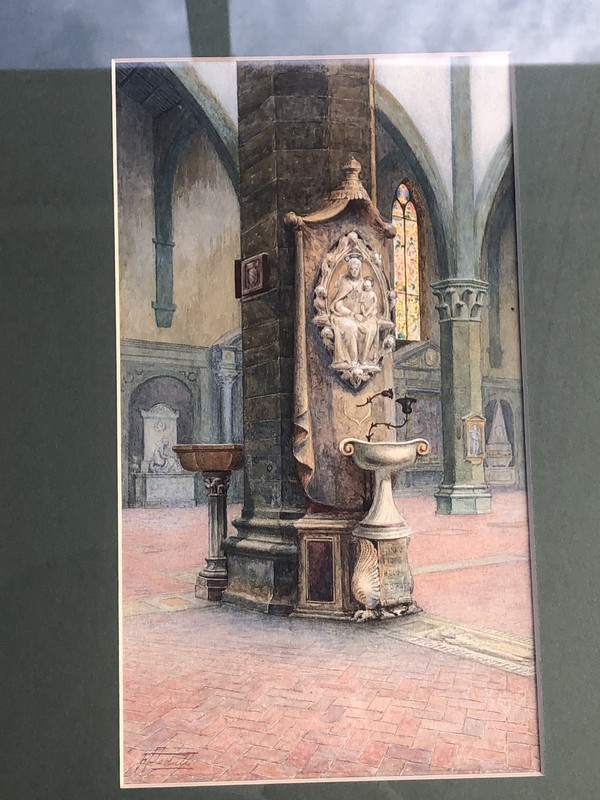 Antique Church Interior Painting Federigo Pedulli 1860-1940 Italy Basilica Tomb