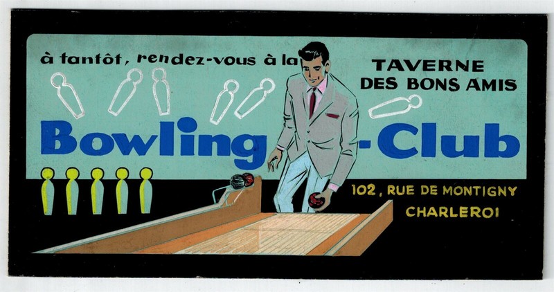 Bowling club Artwork watercolor & gouache on paper card original 1960s