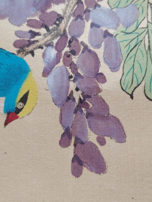 林生绢本画花枝双偎 Chinese Painter Lin Sheng Watercolor Painting On Silk Couple Bird Tree gallery