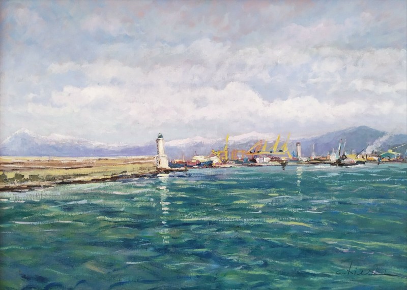 Italian Winter Harbour Scene Original Modern Impressionist Oil Painting signed