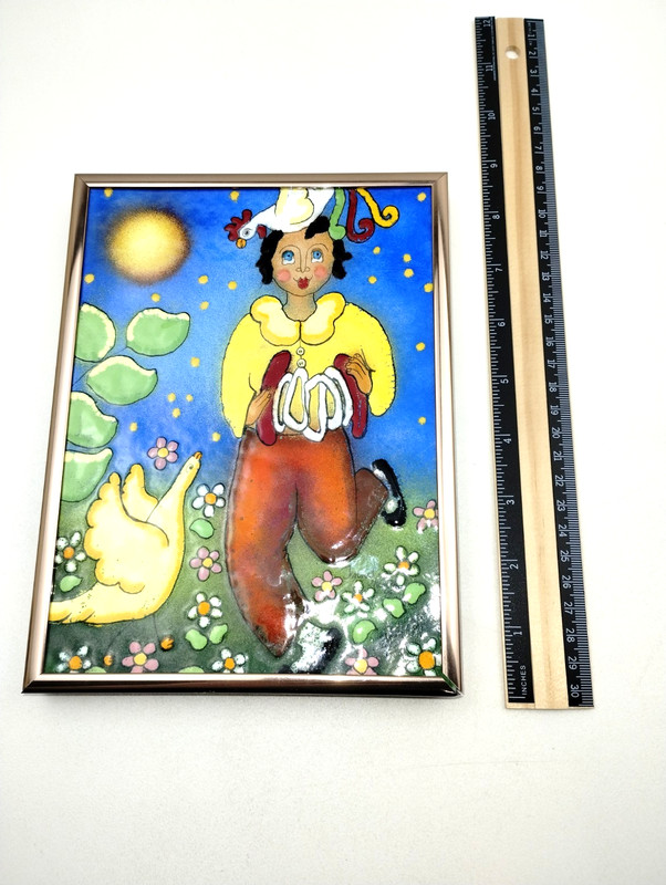 Jenny Hellex Signed Whimsical Clown Geese Pianting Glass LA Danse Nocturne 99' gallery