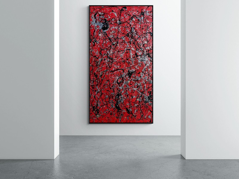 XXL Red Black Abstract Painting Extra Large Drip Canvas 78x39 Wall Art gallery