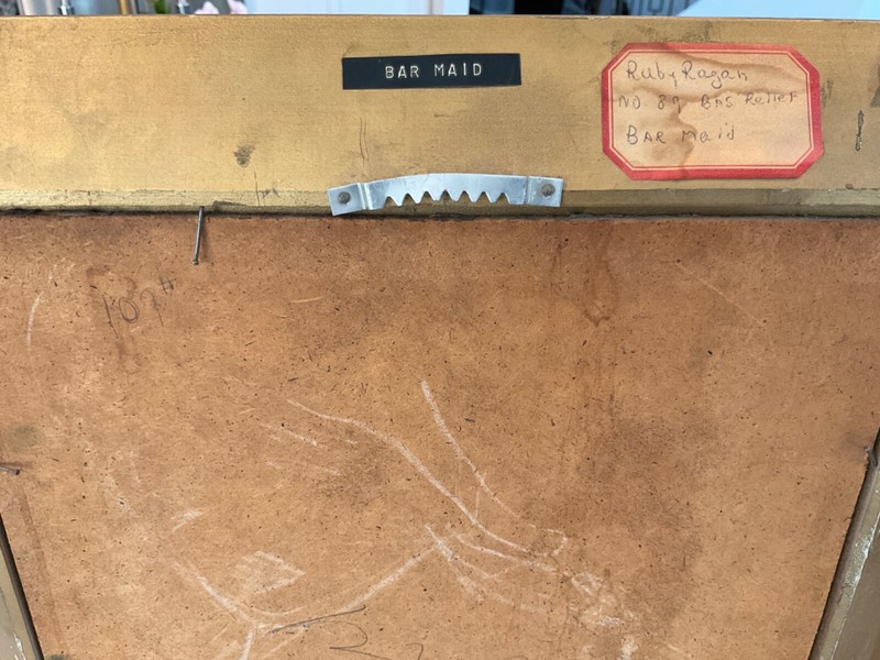 Signed  & Framed cold wax and oil painting / Bas Relief MCM - artist Ruby Reagan gallery