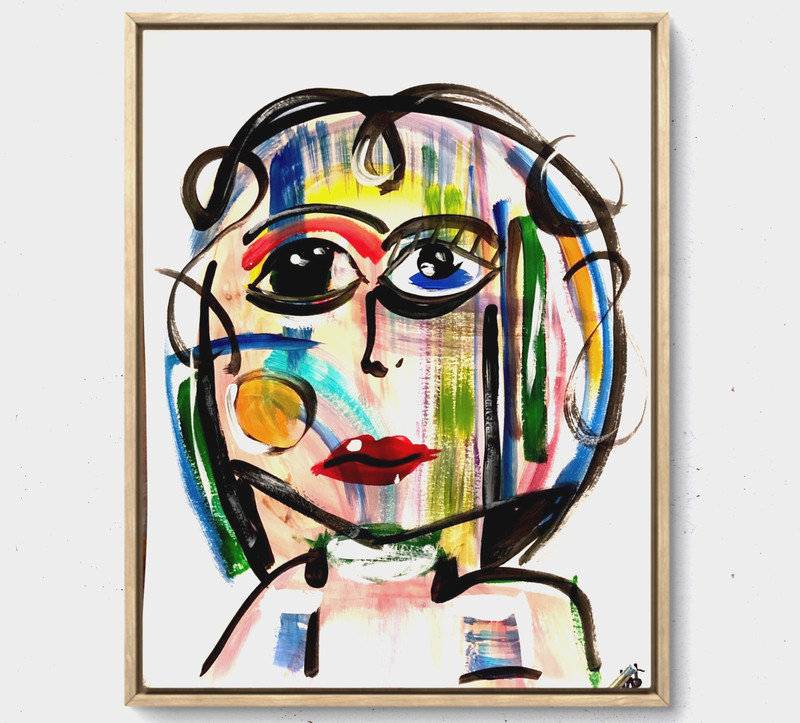 Original cartoon alien hand painted 14X11 Gallery Paper modern expressionism art