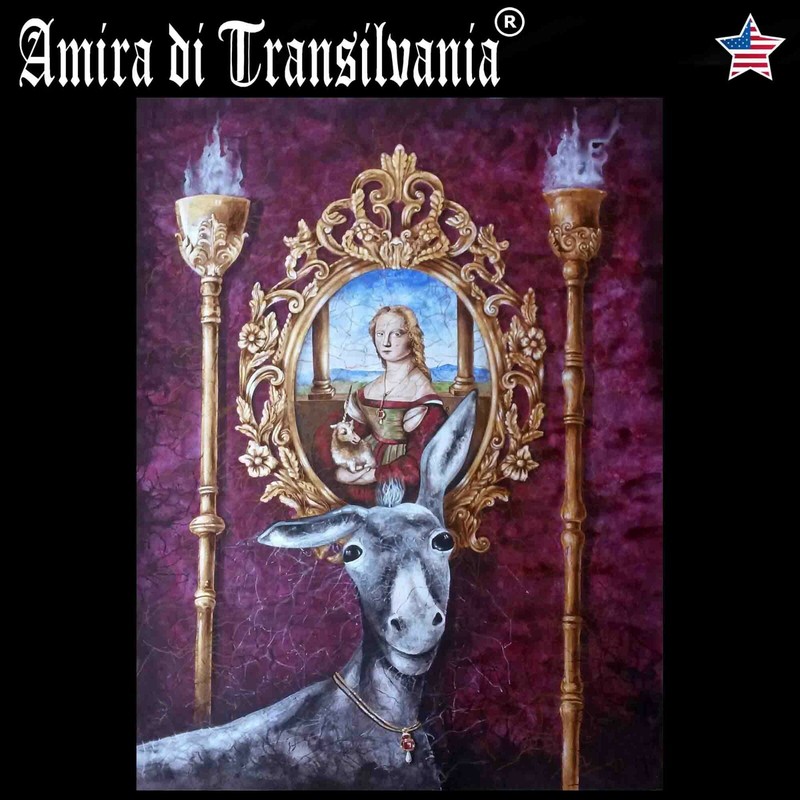 original art animal painting figurative decorative realism lady with unicorn oil
