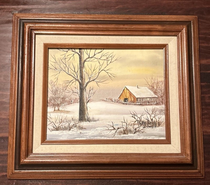 Vintage Original Oil On Canvas Winter Farm Scene; Signed Witman; 13”x16” Frame gallery