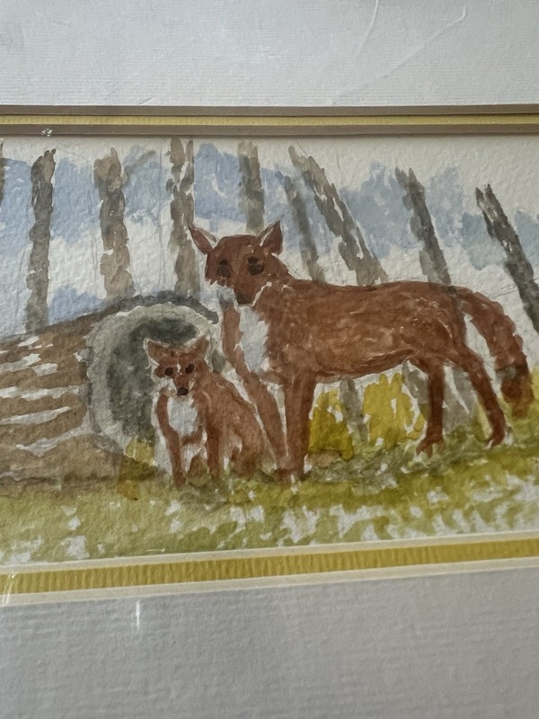 Fox Family Watercolor Painting Unframed. Double Matted. Signed. 8x12 gallery