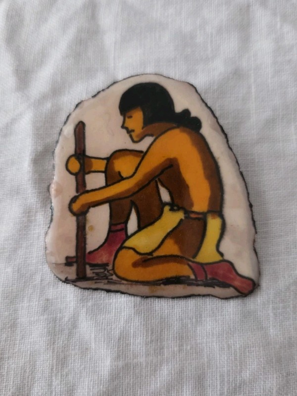 Vintage Art Brooch Pin Tribal Painting Philipa Henschel Signed Del Mar