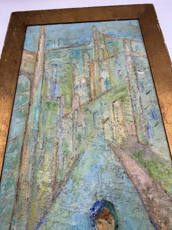 F Hochstein Abstract Impressionist Oil Canvas MID Century 36" x 14" gallery