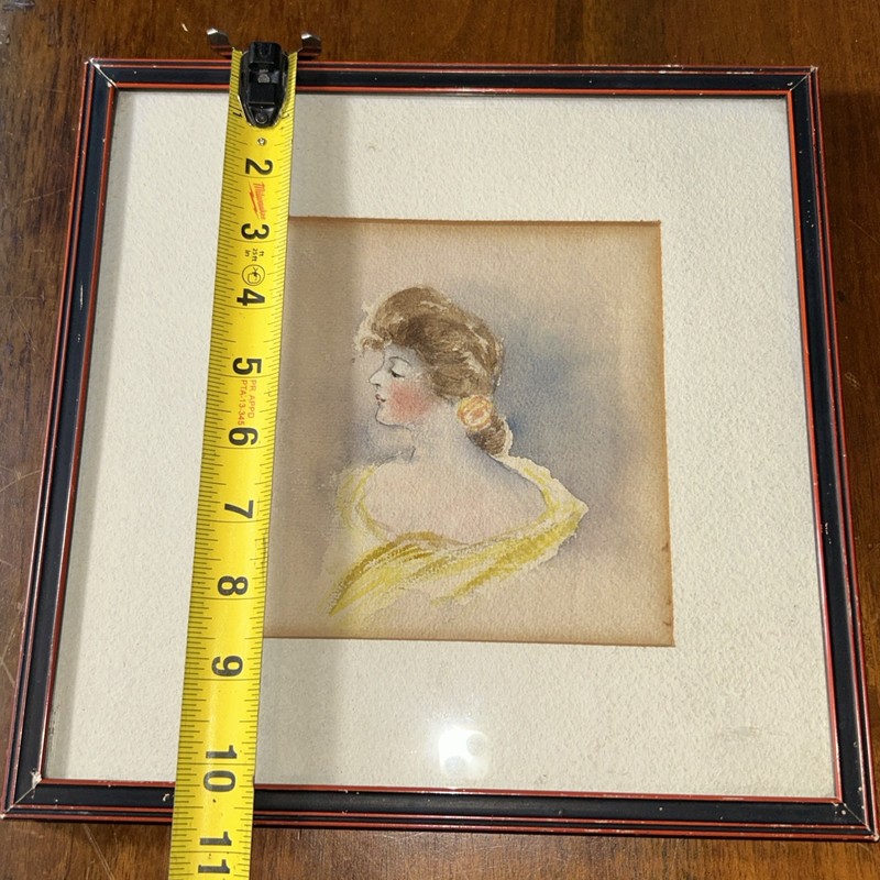 Antique Original Watercolor Painting Portrait of Victorian Lady 10 x 10 Square gallery