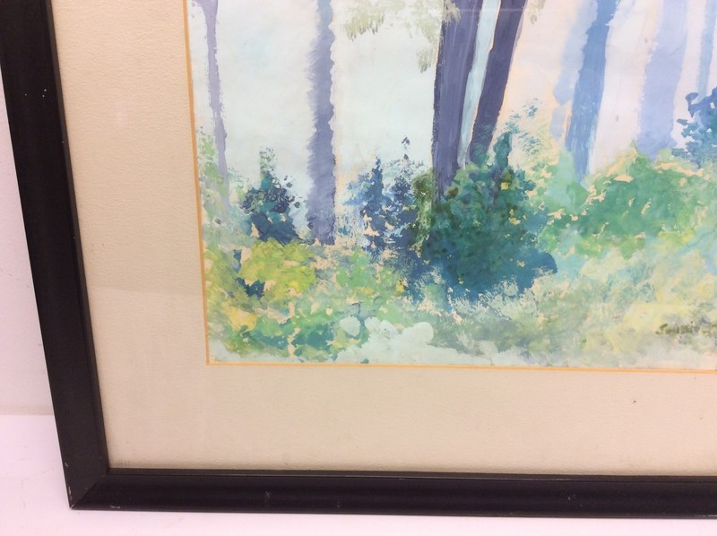 Original Signed Watercolor Painting Fall River MA Forest Leaves Black Framed Art gallery