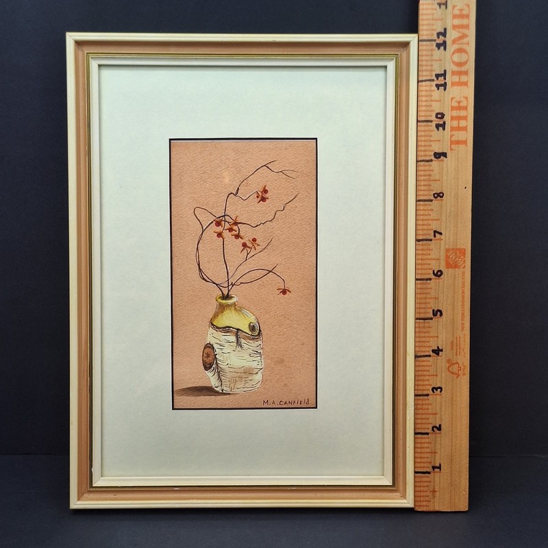 Original Mary Ann Canfield Matted Floral Watercolor Painting Flowers Vase Framed gallery