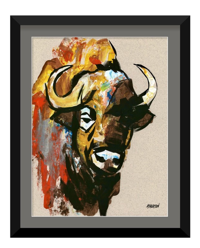 Atherton 11×14 Original Abstract Bison Acrylic Painting «Big Buffalo 3» signed