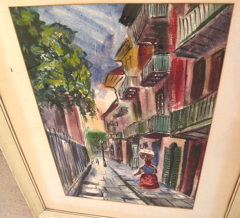 Tom Lane 1916-1991 New Orleans Louisiana watercolor painting French Quarter