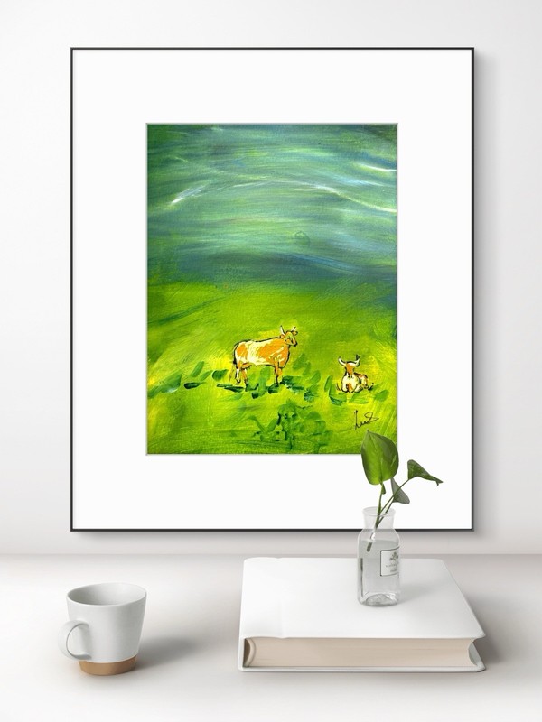 SAMATOWIC Original Abstract Cows Expressionism 9x12 Handmade Signed Fine Art 27 gallery