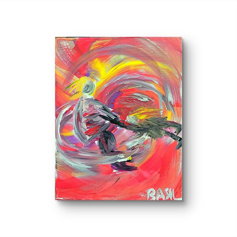 Spinning Mom Child Vibrant Abstract Expressionism Canvas Painting 11x14 gallery
