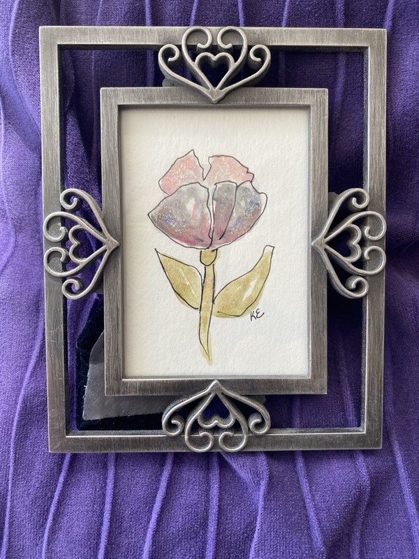 Watercolor / Ink original open framed painting. 4x5 inches. Shelf or Tabletop. gallery