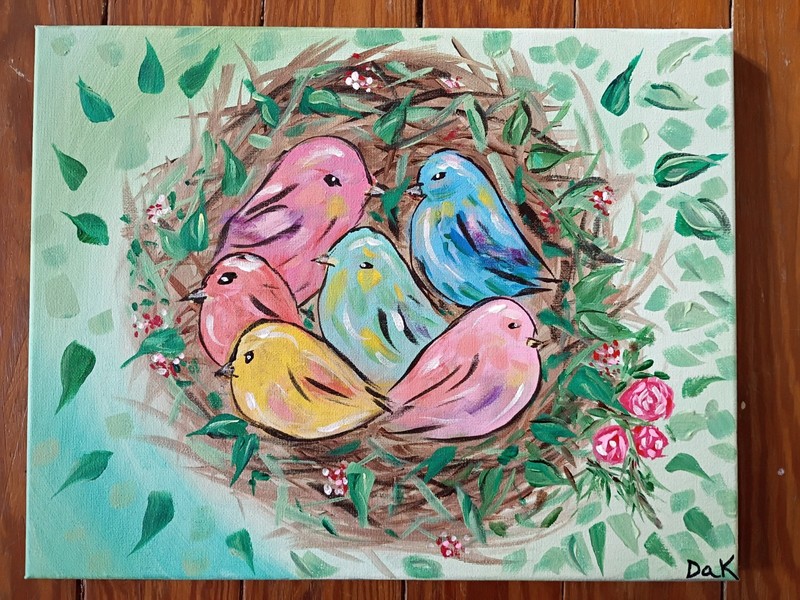 Baby Bird Nest 11x14 Canvas Original Art Expressionism Abstract Cute Birds Nest gallery