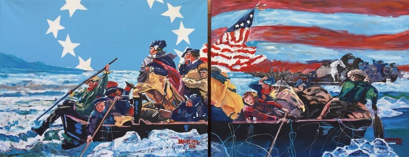 Washington Crossing the Delaware USA Flag Original PAINTING Patriotic DAN BYL