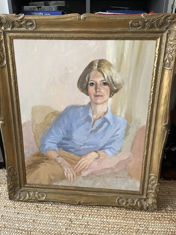 VTG Signed Oil Painting Western Female Portrait Vintage 1977 Gilt Frame gallery