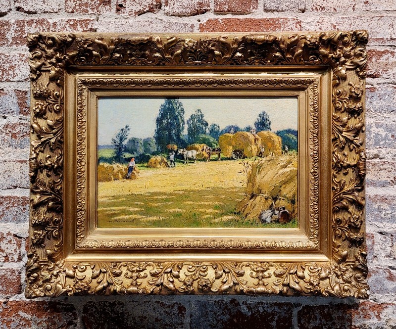 Andre Fremond - Farmland Landscape during Harvest- c.1920 Oil Painting gallery