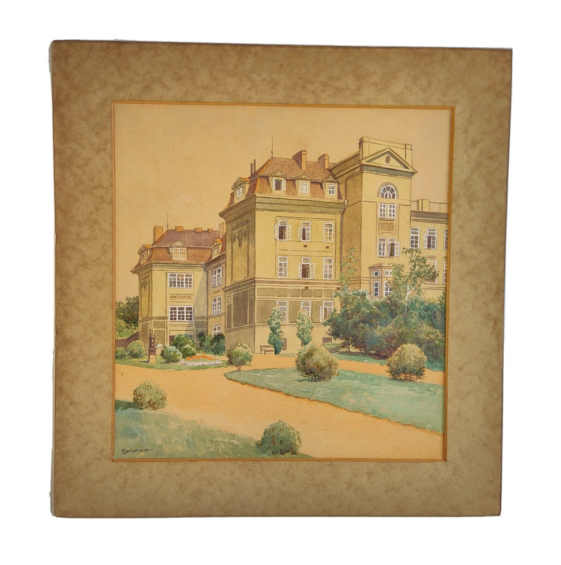 Architectural Watercolor Eduard Bretschneider Manor House Schloss Signed Framed! gallery