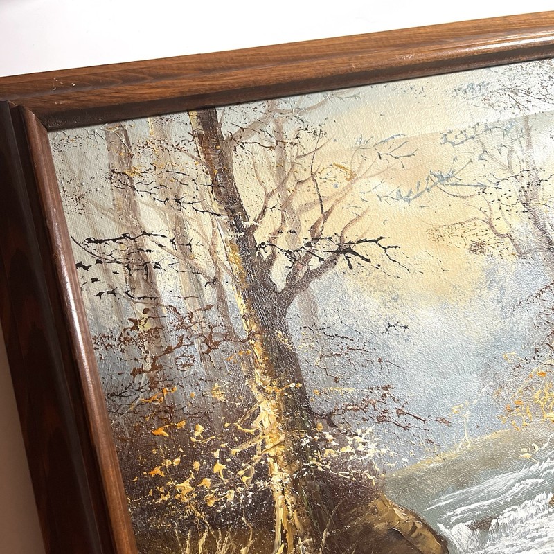 VTG Winter Woodland Landscape Oil Painting Framed By Roy Hamiton Size 18”x14.5” gallery