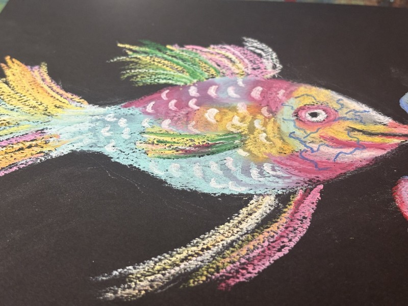 Spectrum Swimmers 4 - Original Oil Pastel Abstract Fish 9x12 gallery