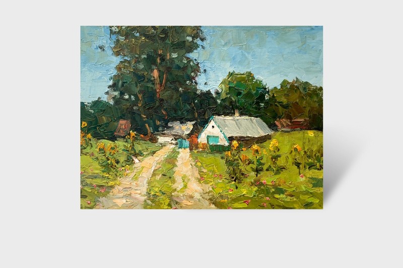 Oil painting Way home Ukrainian painter Canvas Unframed original Decor landscape