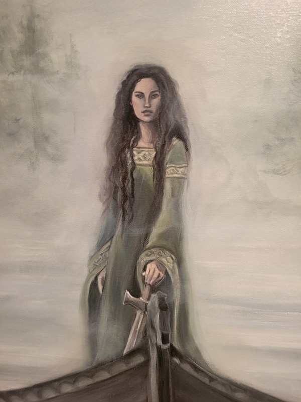 Mists of Avalon Morgaine Original Painting 40″ x 30″ Morgan le Fay King Arthur