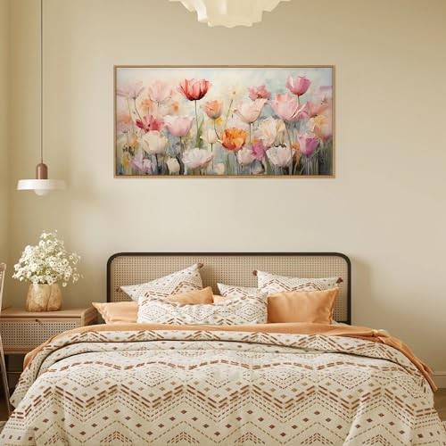 Large Nature Wildflowers Framed Wall Art Pink Floral Canvas Oil Painting gallery